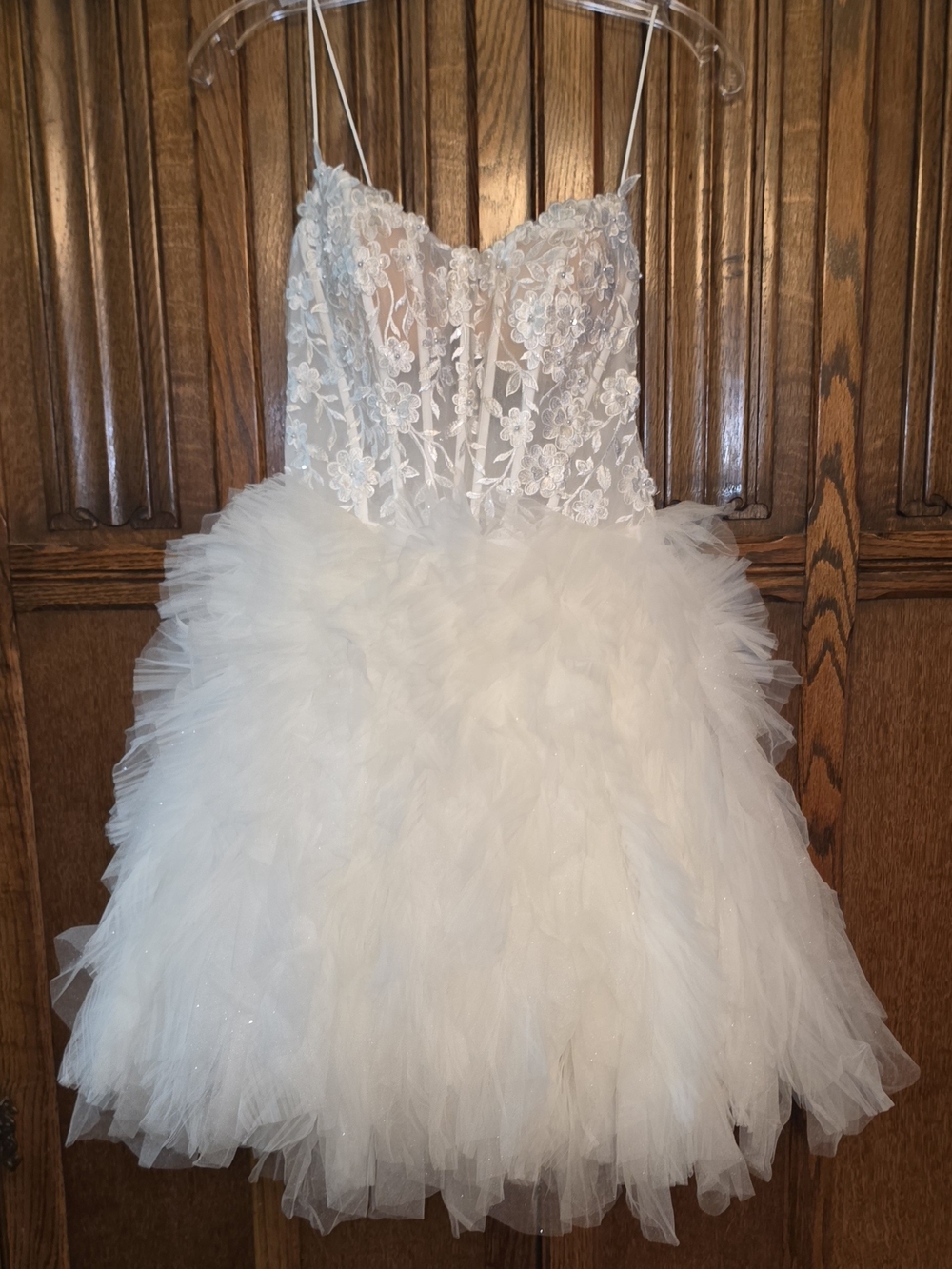 Jovani White Lace & Tulle Mini Dress
